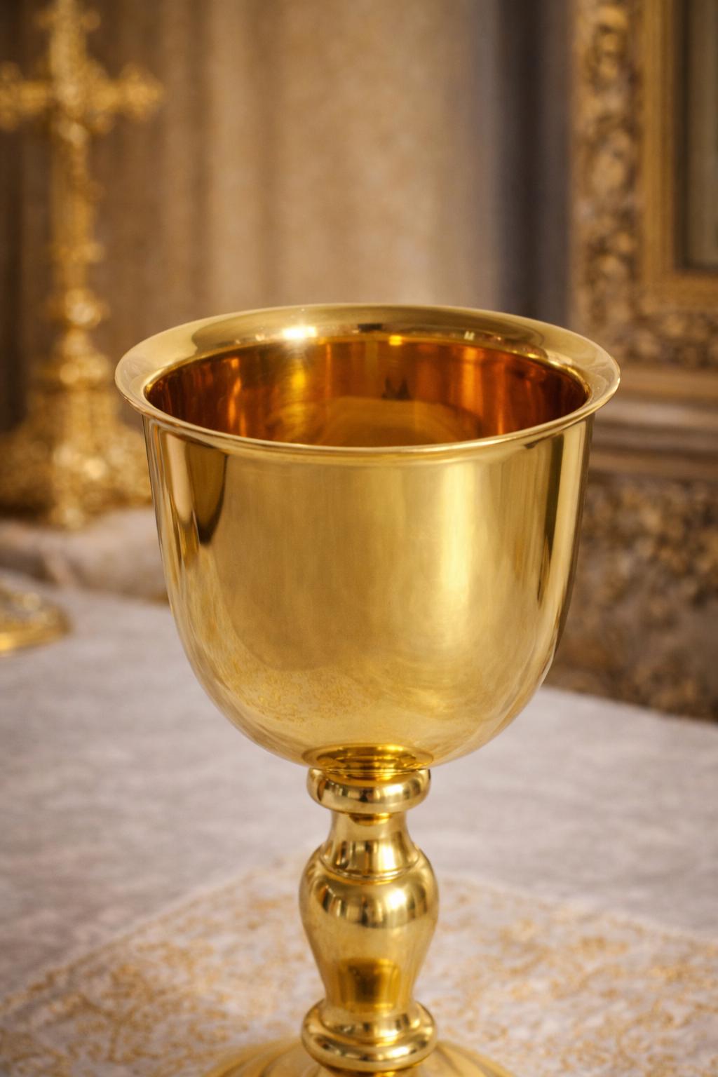 Brass Chalice 9.8 inches, Orthodox Communion Cup, Church Eucharist Vessel, Liturgical Cup, Christian Supplies