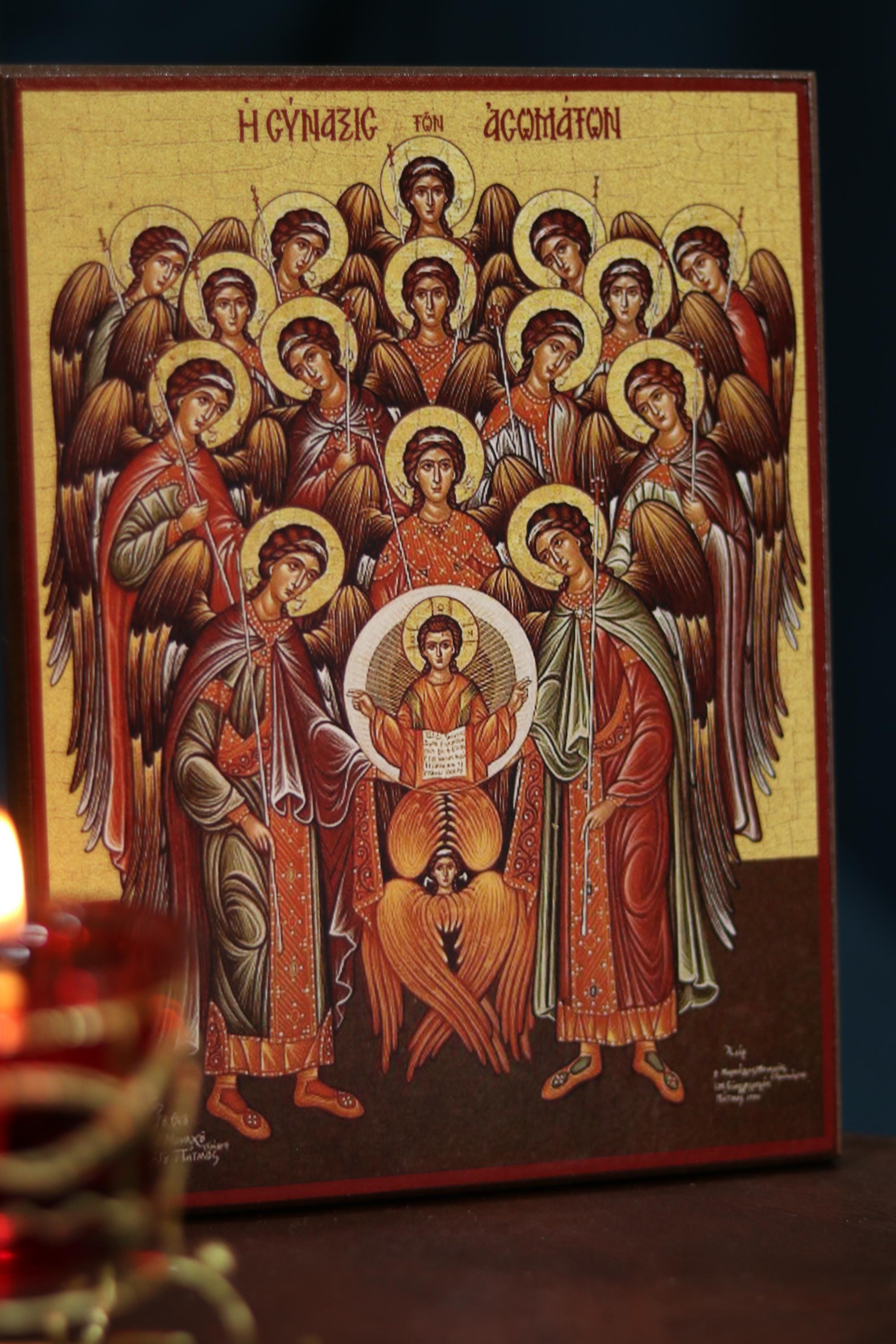 Synaxis of Archangels Wooden Icon, Orthodox Wall Decor