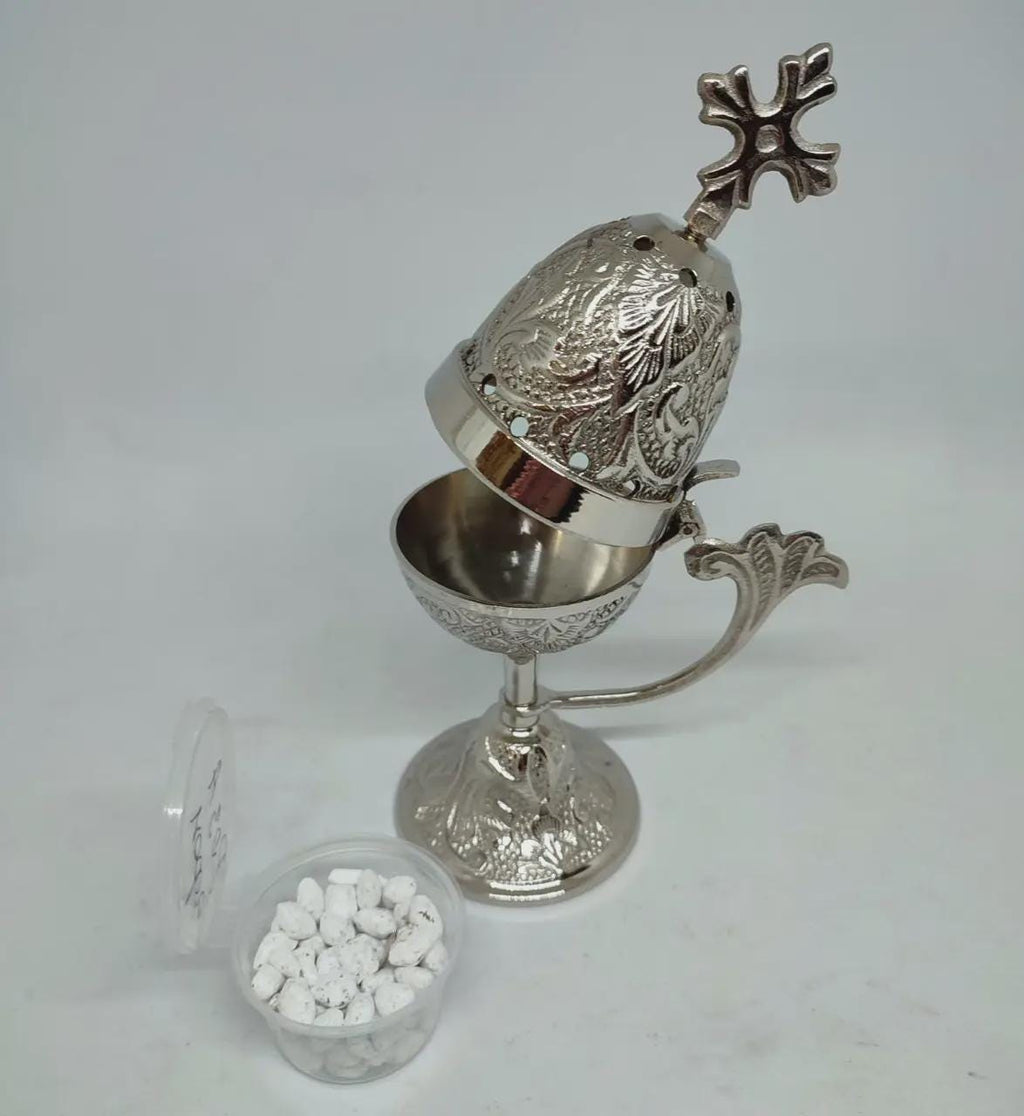 Metal Orthodox Incense Burner 7.5in, Greek Censer, Church Incense Holder, Byzantine Censer, Altar Supply, Prayer Tool