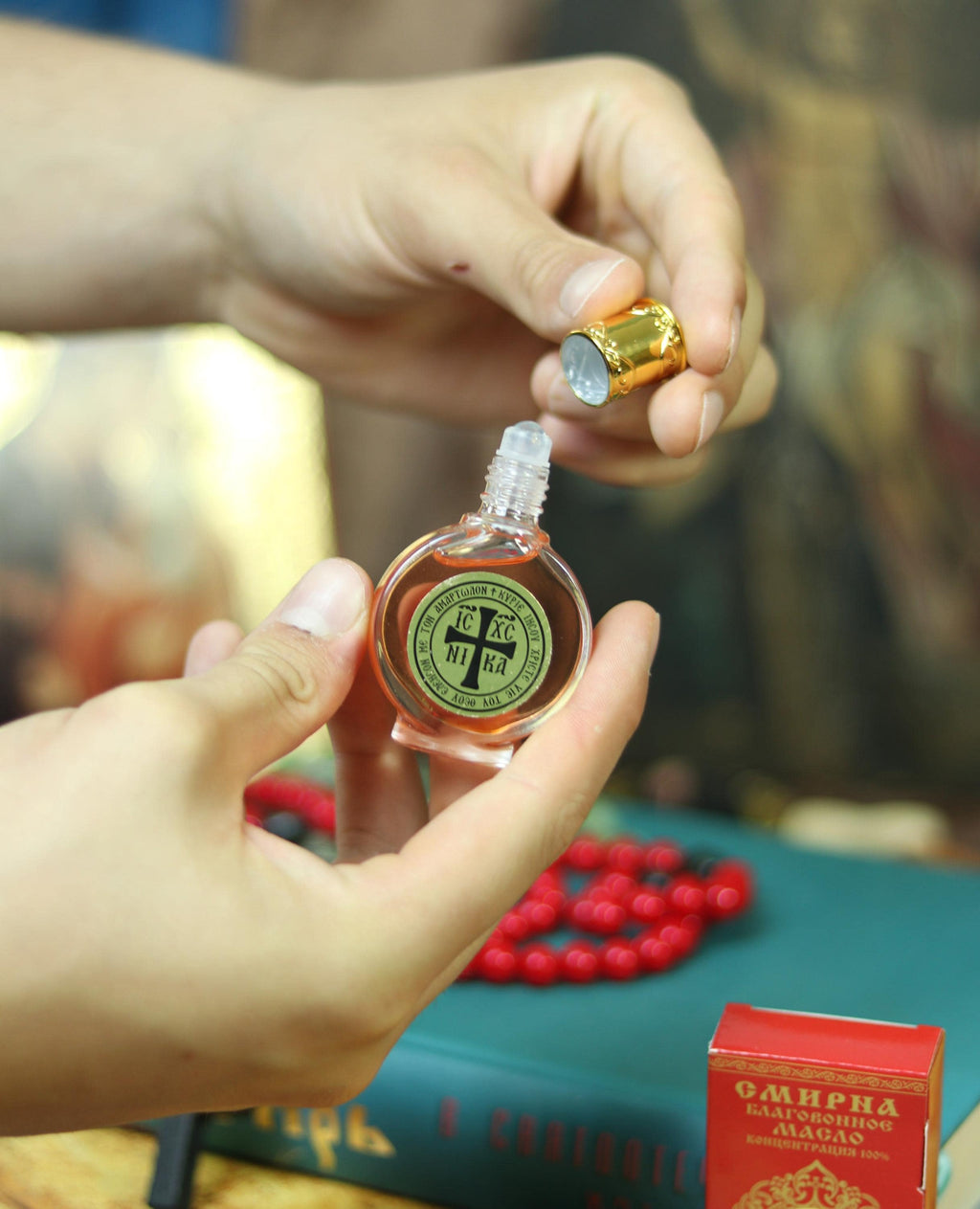 Orthodox Anointing Oil Roller Bottle, Holy Oil from Jerusalem, Prayer Oil with Cross, Christian Religious Gift, Healing Fragrance, Myrrh oil