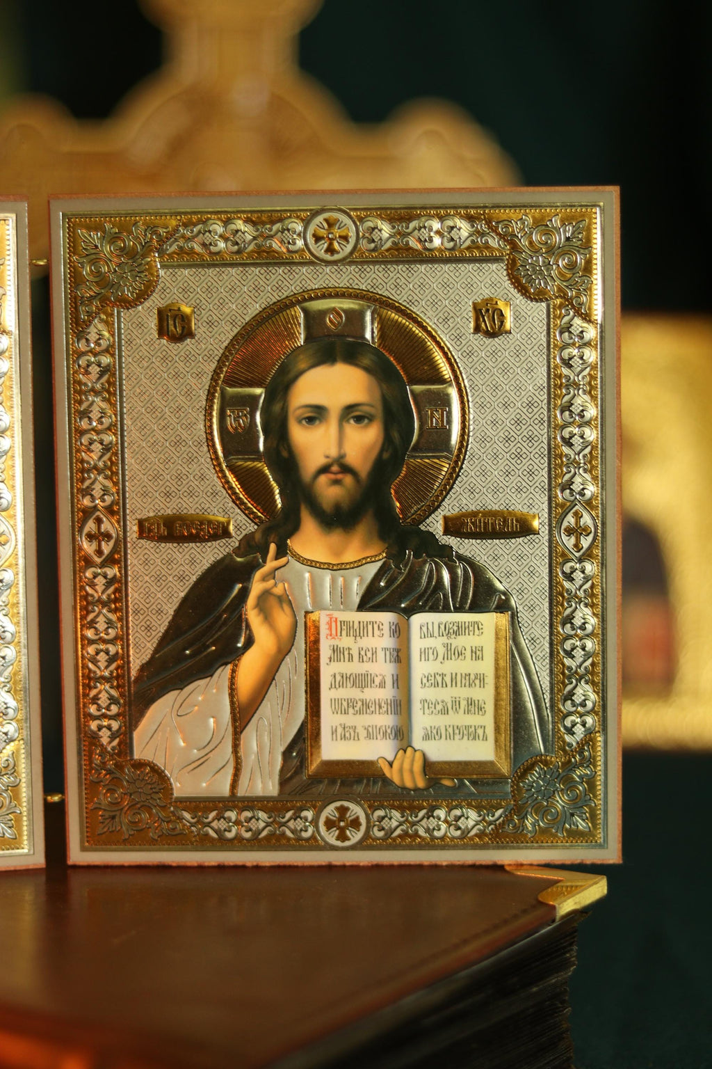 Mother of God Kazan and Savior Diptych Wooden Orthodox Icon 4.7in