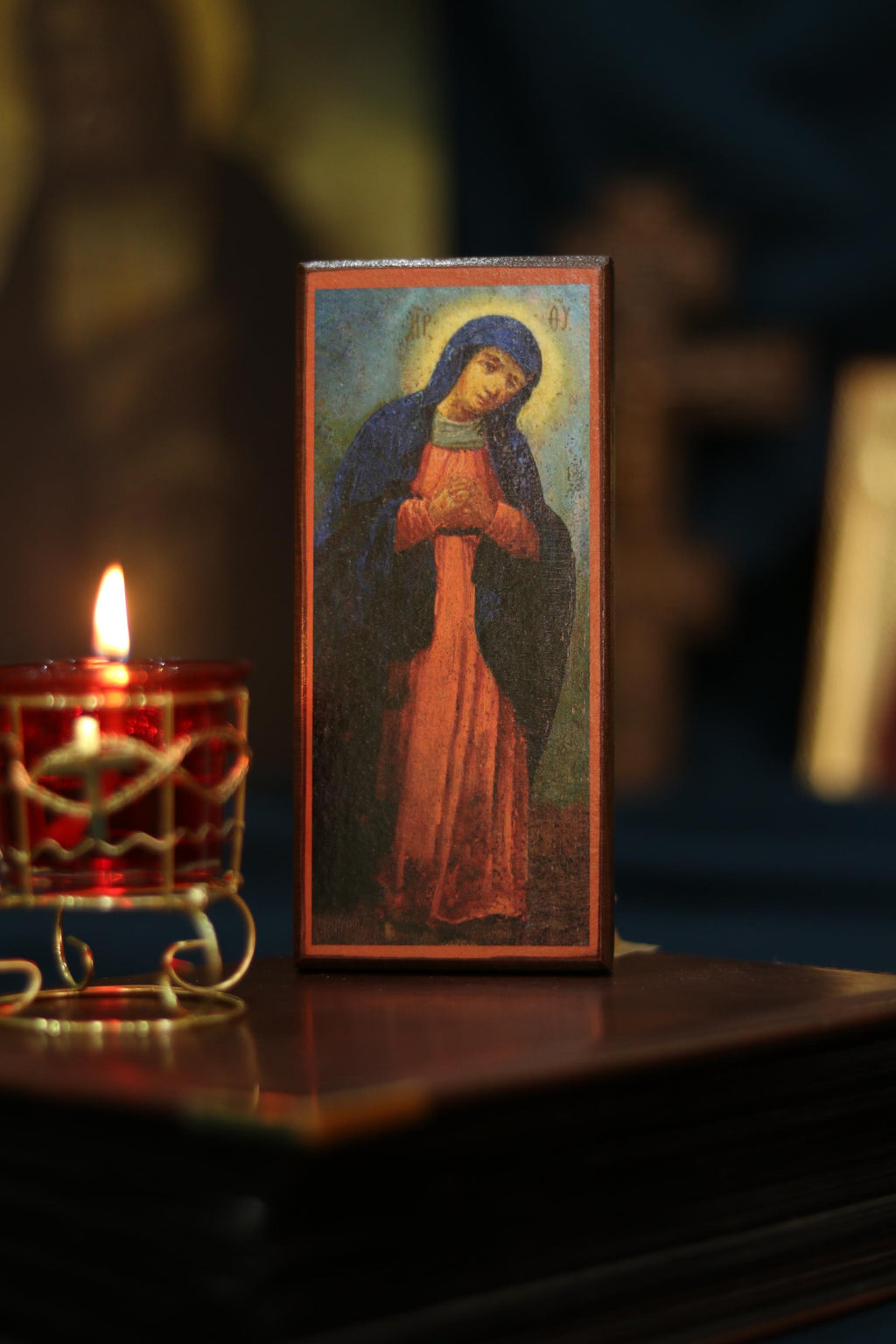 Orthodox Wooden Icon ., Sorrowful Mother of God