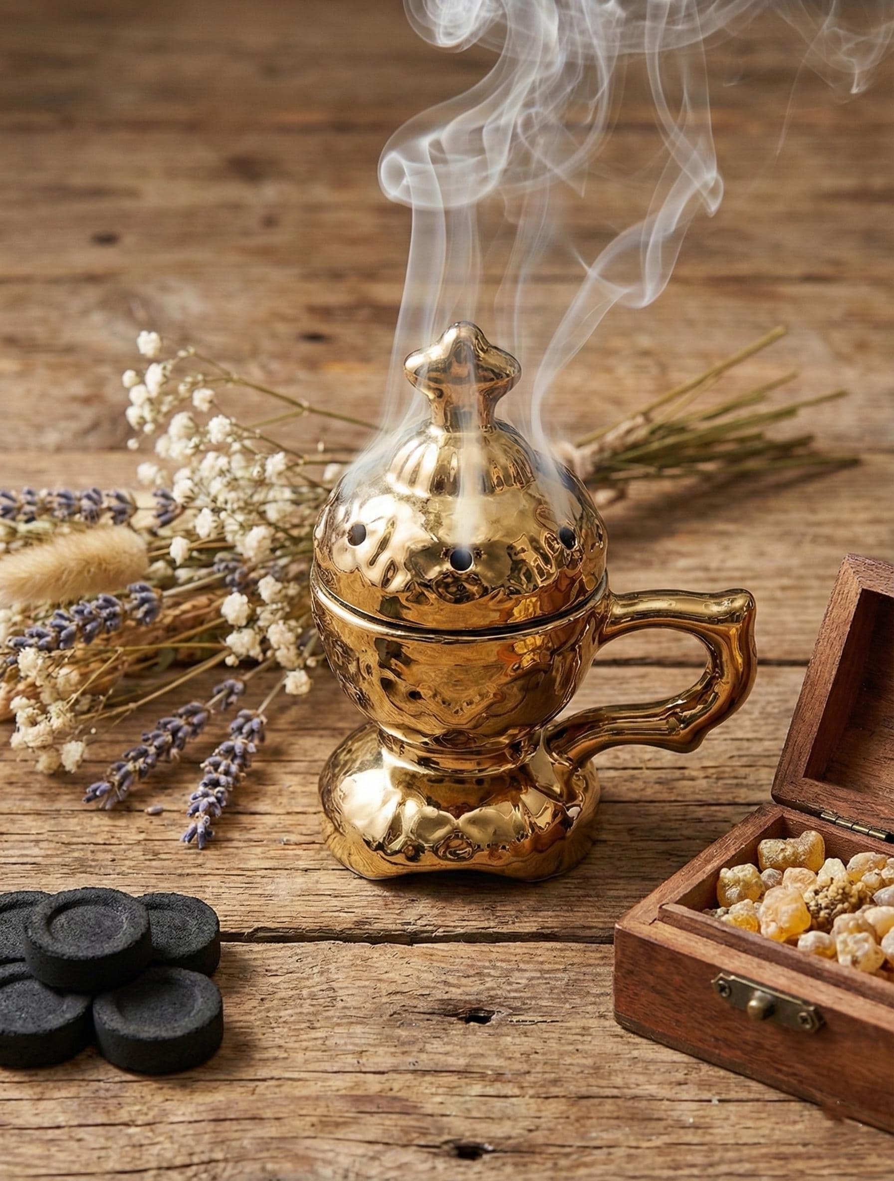 Ceramic Incense Set 5.3 in, Orthodox Censer, Greek Incense & Charcoal, Christian Gift Set, Home Prayer Decor