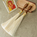 Orthodox Holy Water Brush 15.4" | Brass & Wood Aspergillum | Blue or Red Cross | Priest Blessing Brush | Liturgical Accessory