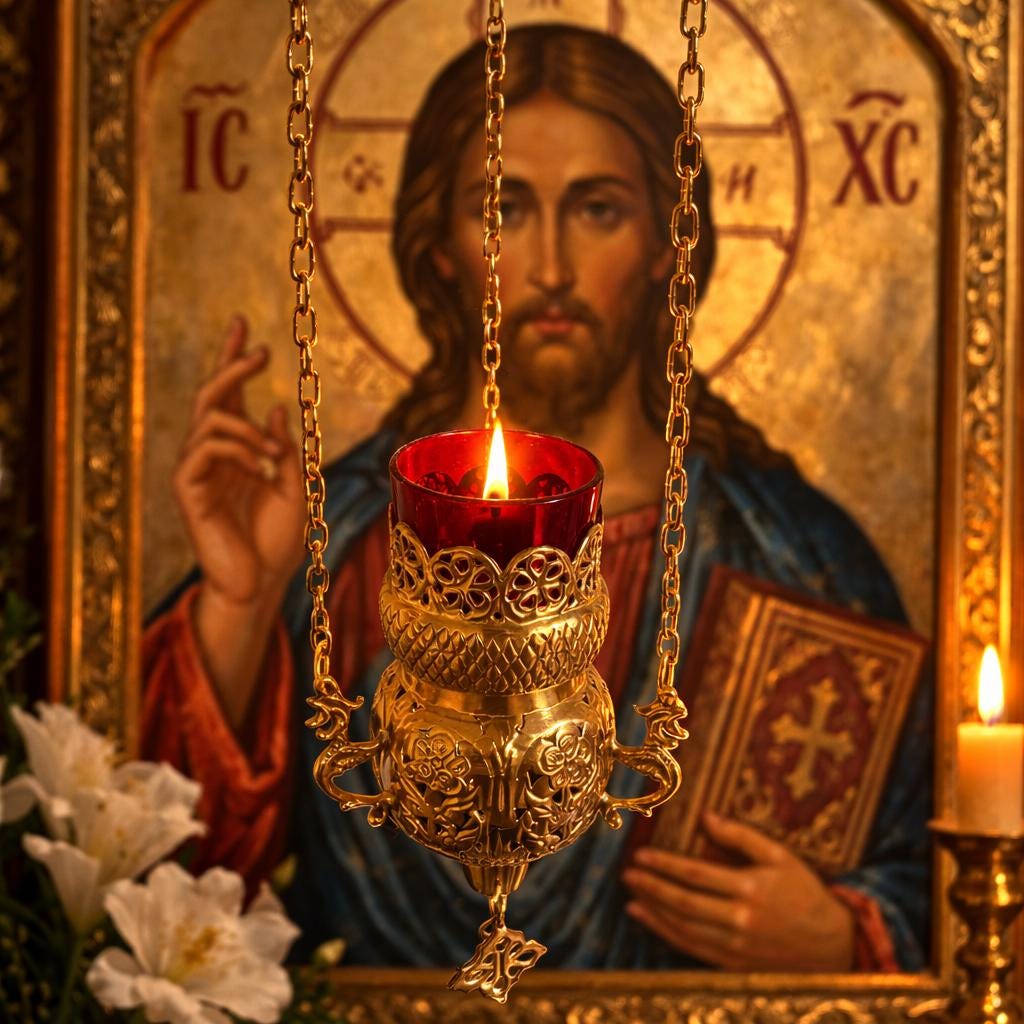 Hanging Orthodox Oil Lamp 5.9 inches, Brass Church Lampada from Greece, Icon Prayer Lamp with Chain, Christian Decor