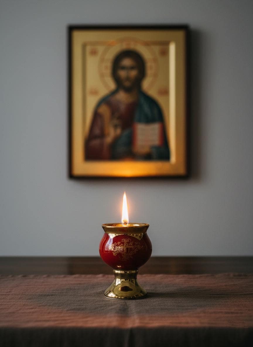 Mini Table Oil Lamp 2.7in Ceramic, Icon Lamp, Orthodox Prayer Lamp, Vintage Oil Candle, Retro Oil Lamp, Religious Gift, Home Altar
