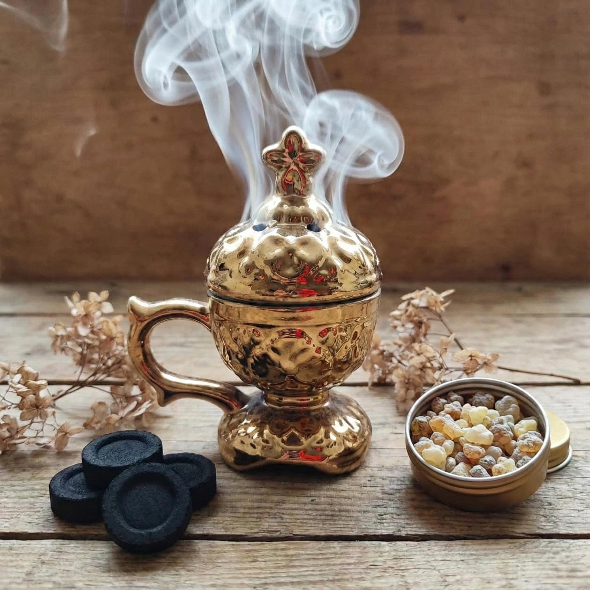 Ceramic Incense Set 5.3 in, Orthodox Censer, Greek Incense & Charcoal, Christian Gift Set, Home Prayer Decor
