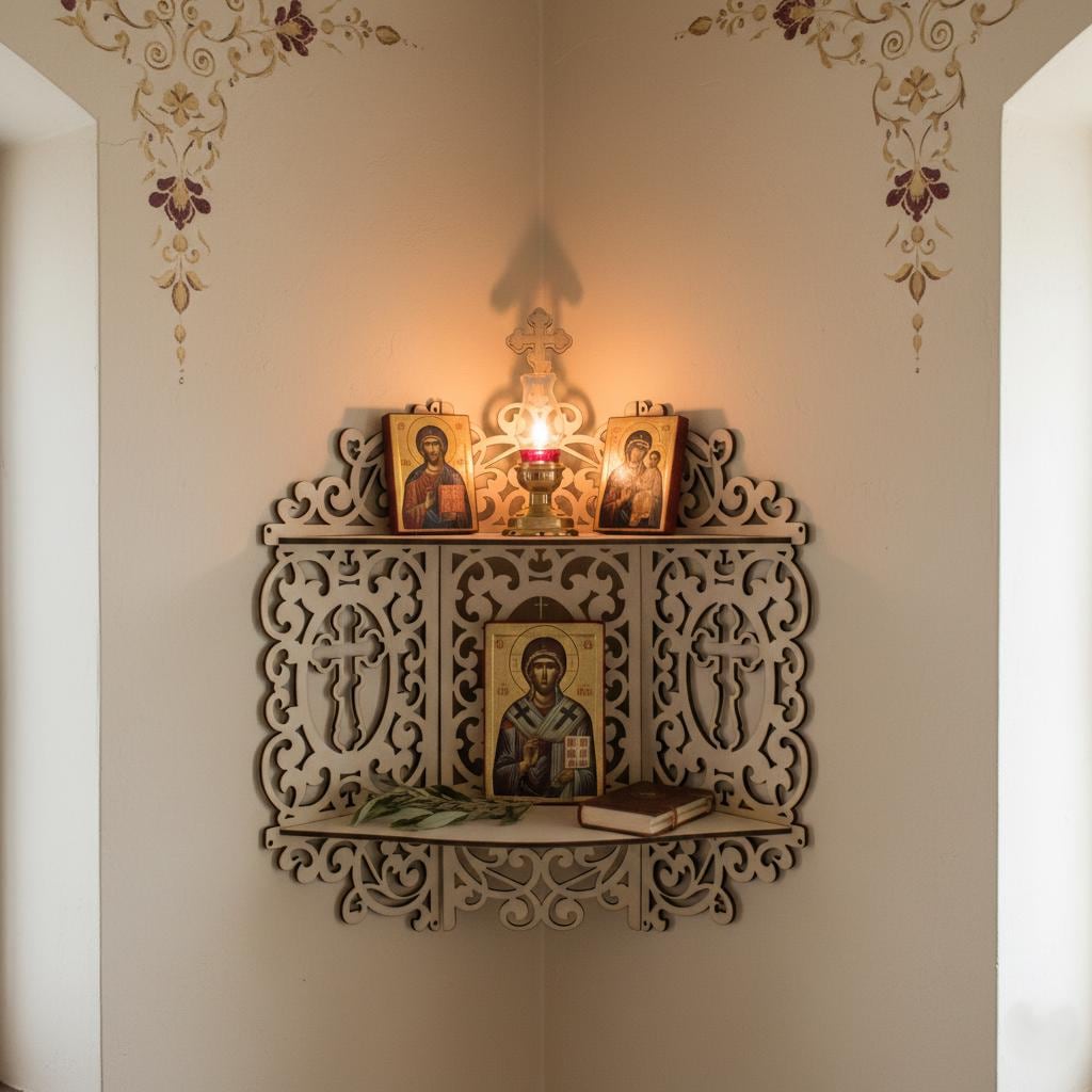 Wooden Icon Shelf 24.4 in Birch Plywood, Orthodox Prayer Corner, Wall Icon Shelf, Religious Decor, Christian Home Altar