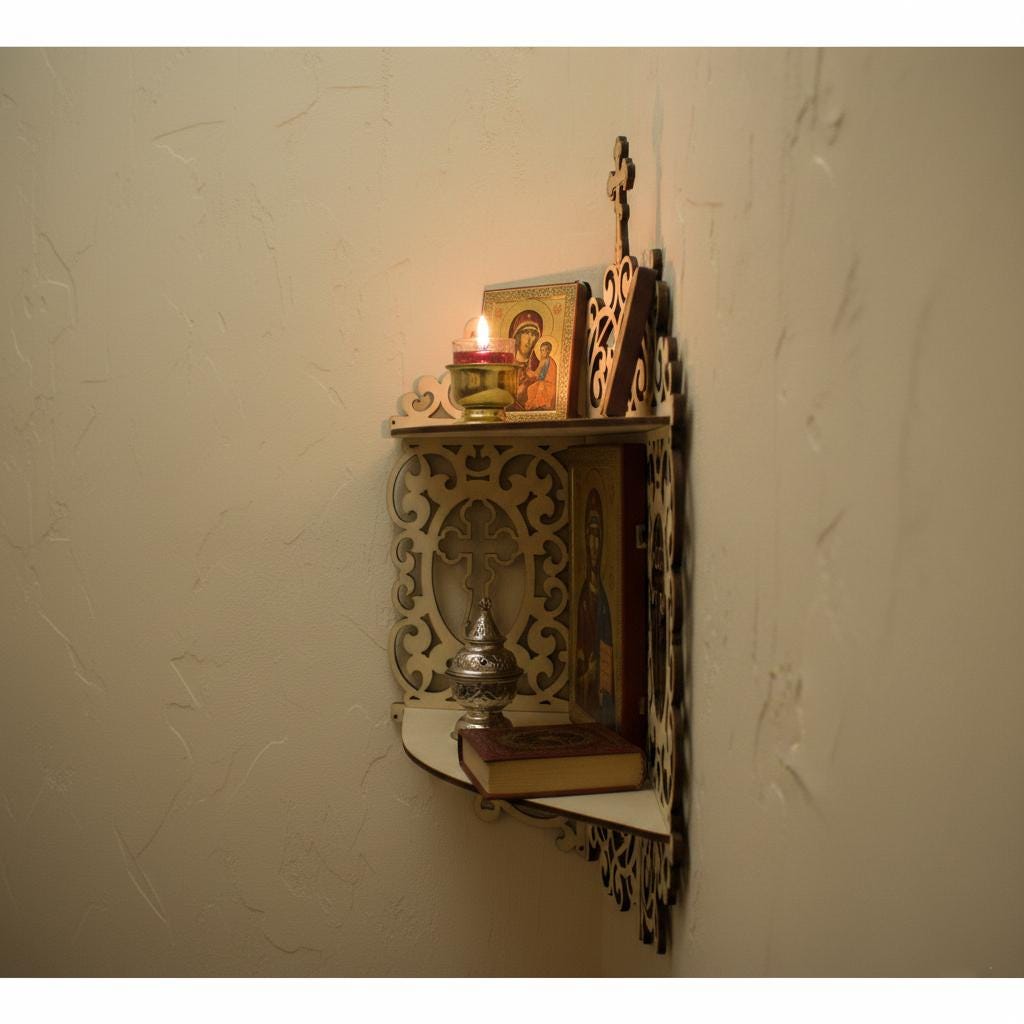 Wooden Icon Shelf 24.4 in Birch Plywood, Orthodox Prayer Corner, Wall Icon Shelf, Religious Decor, Christian Home Altar