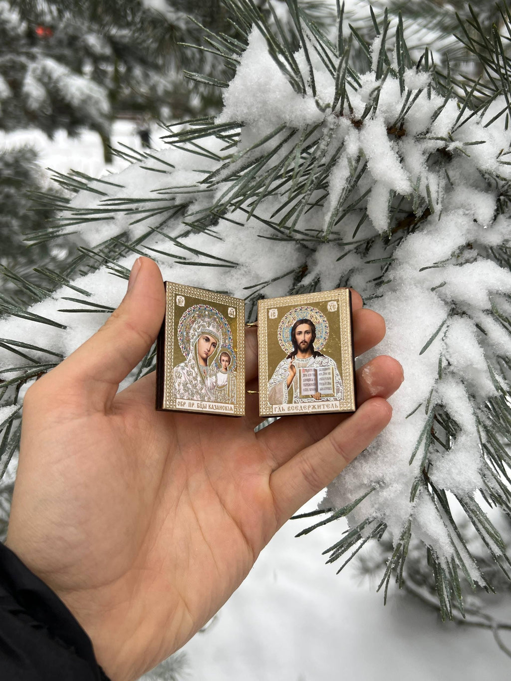 Wooden Folding Icon 1.6×2 inch, Kazan Mother of God, Jesus Christ Savior, Orthodox Icon, Pocket Icon, Christian Gift, Prayer Travel Icon