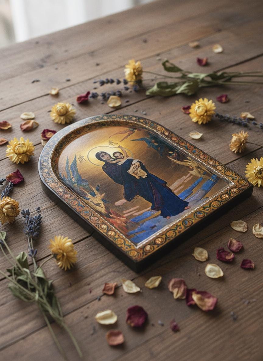 Orthodox Icon "Blessed Heaven" 5.9x7.9", 7.9x11" | Virgin Mary Icon, Wooden Lithography Icon, Christian Gift, Religious Wall Decor