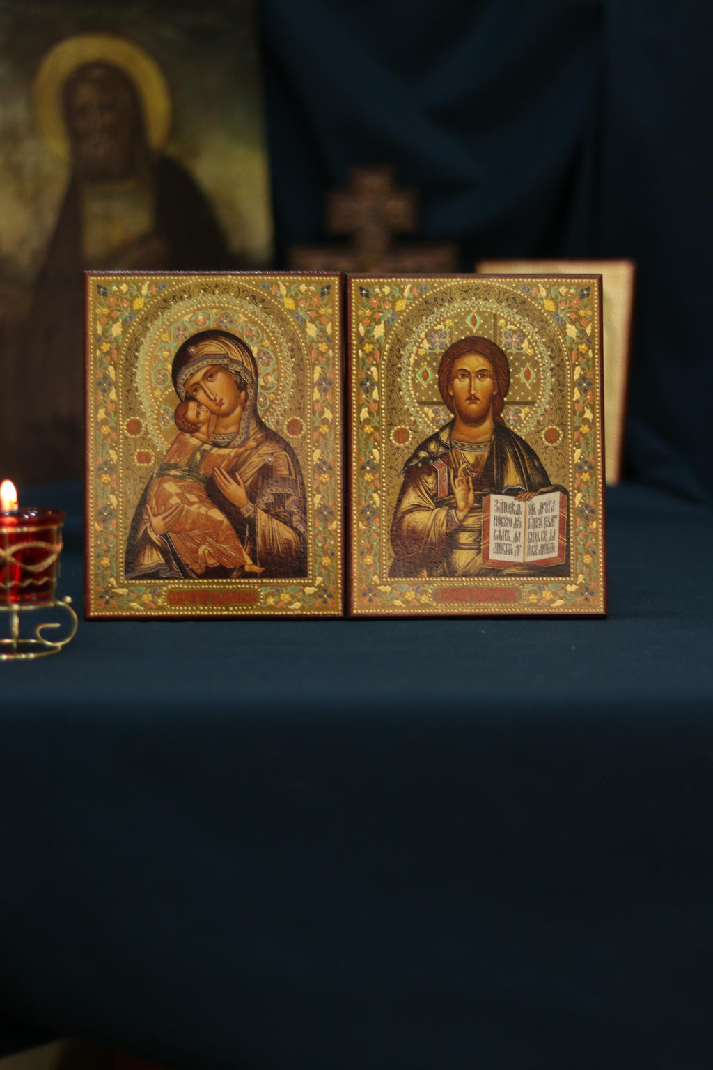 Orthodox Wedding Icon Pair Volodymyr Mary Jesus Pantocrator Wooden