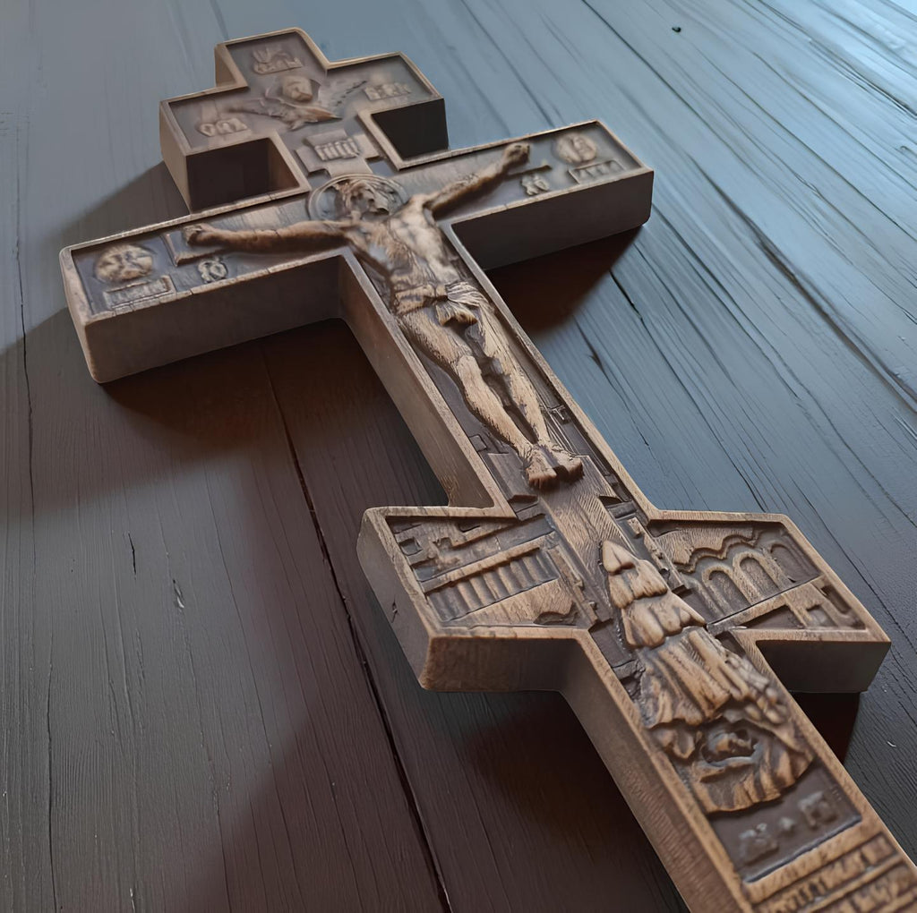 Orthodox Wooden Crucifix, Handcrafted Oak Wood Cross