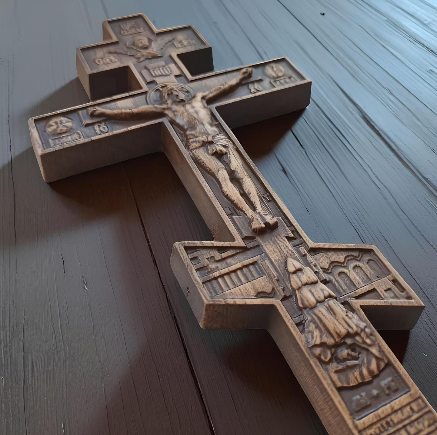 Orthodox Wooden Crucifix, Handcrafted Oak Wood Cross
