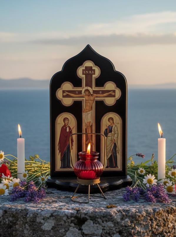 12in Wooden Orthodox Crucifix Candle Stand, Crucifix With Icons, Church Cross, Christian Decor, Prayer Corner Cross, Religious Gift
