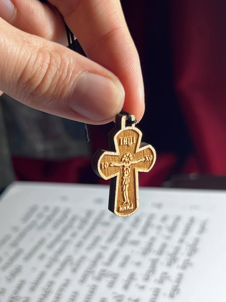 Orthodox Wooden Cross Pendant – Compressed Wood, Jesus Crucifix, Blessed in Church, Orthodox cross, Orthodox icon