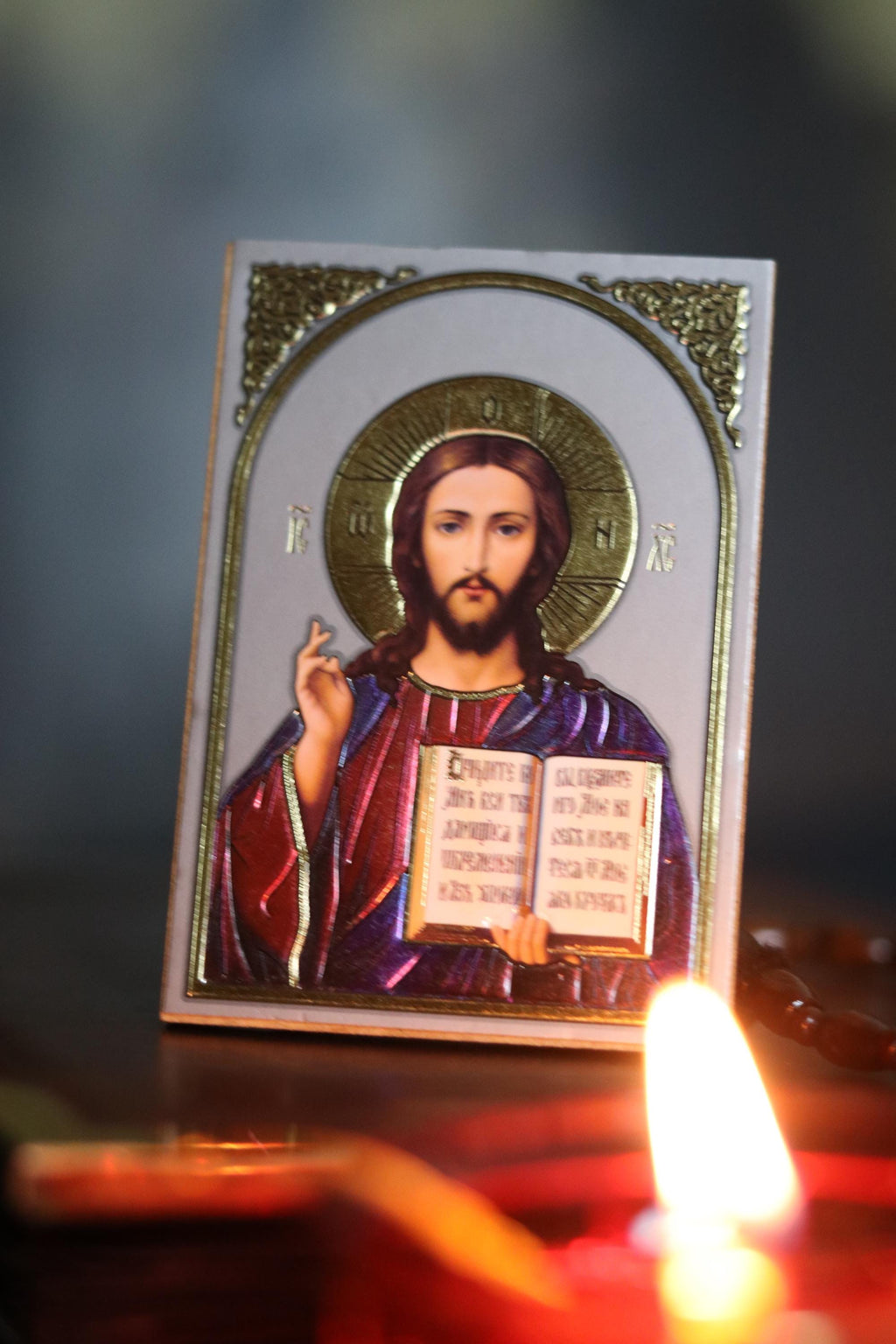 Wooden Orthodox Jesus Icon 3.3in, Christ Pantocrator Icon, Small Prayer Icon