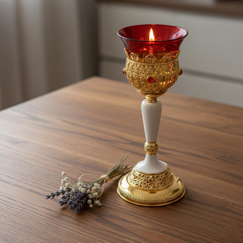 11 Inch Glass And Metal Altar Oil Lamp, Orthodox Lampada, Church Oil Lamp, Icon Lamp, Prayer Corner Lamp, Religious Decor