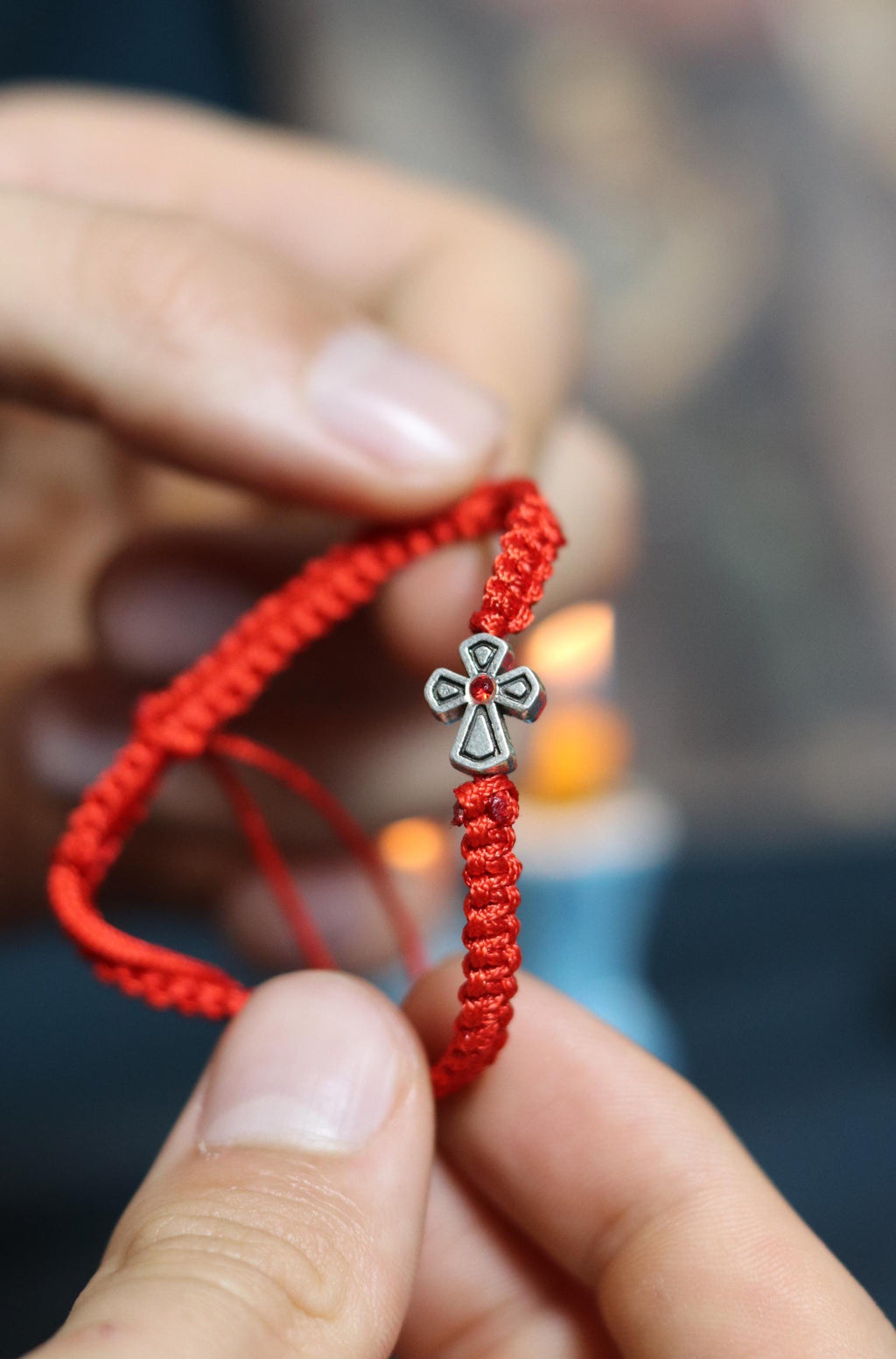 Red Cord Cross Bracelet – Adjustable Christian Bracelet with Silver-Tone Cross and Beads, Faith Jewelry Gift