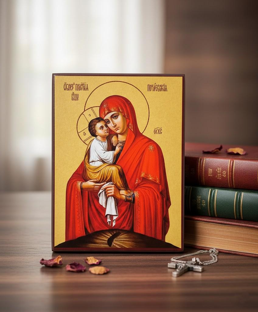 Pochaiv Mother Of God Icon Wooden Icon, Orthodox Icon, Holy Virgin Mary