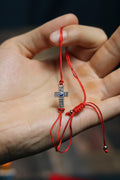 Red Cord Cross Bracelet – Adjustable Christian Bracelet with Silver-Tone Cross and Beads, Faith Jewelry Gift