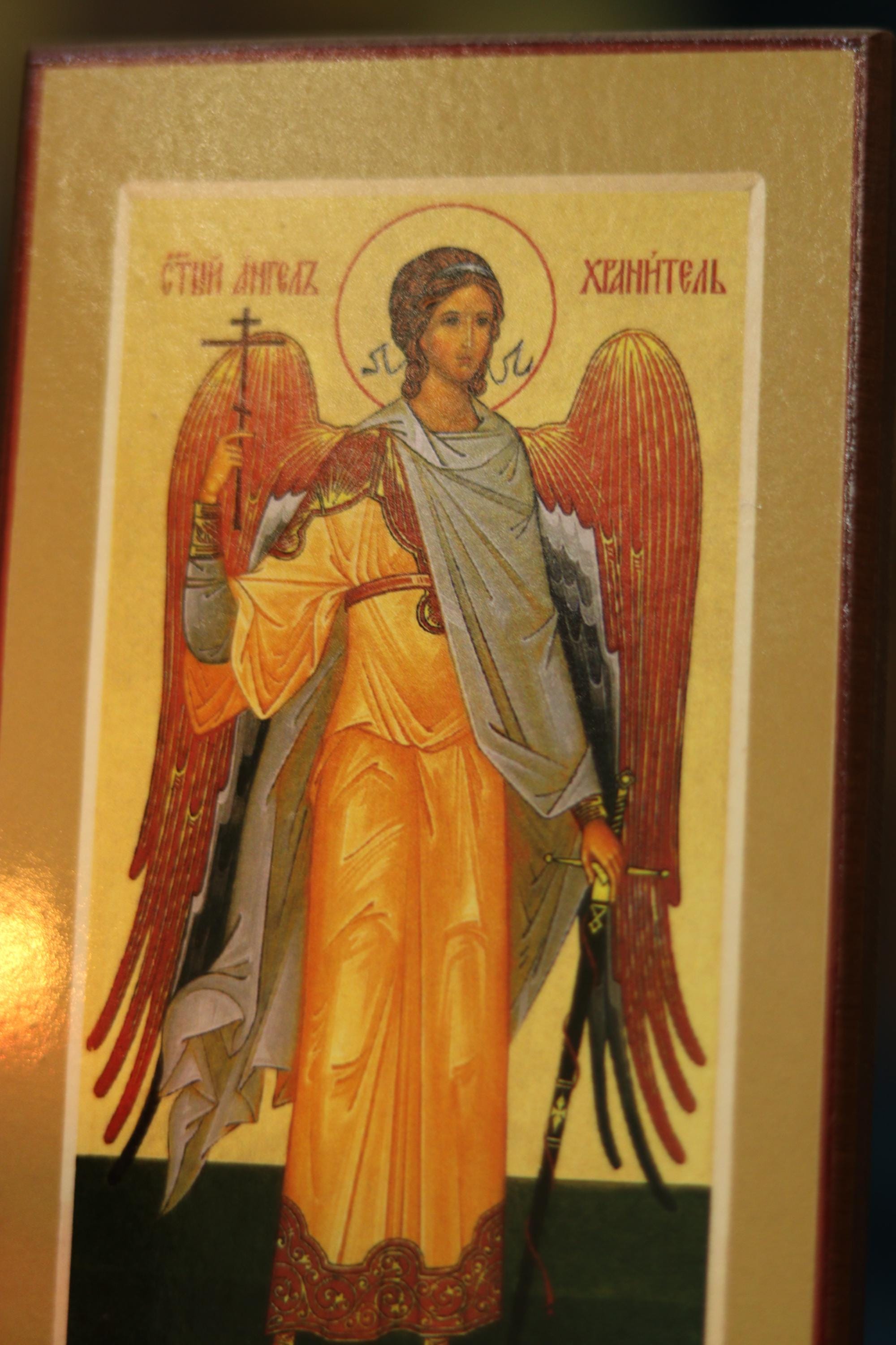 Orthodox Guardian Angel Icon Wooden, 2.8x6.3 in, Ash Wood Plaque