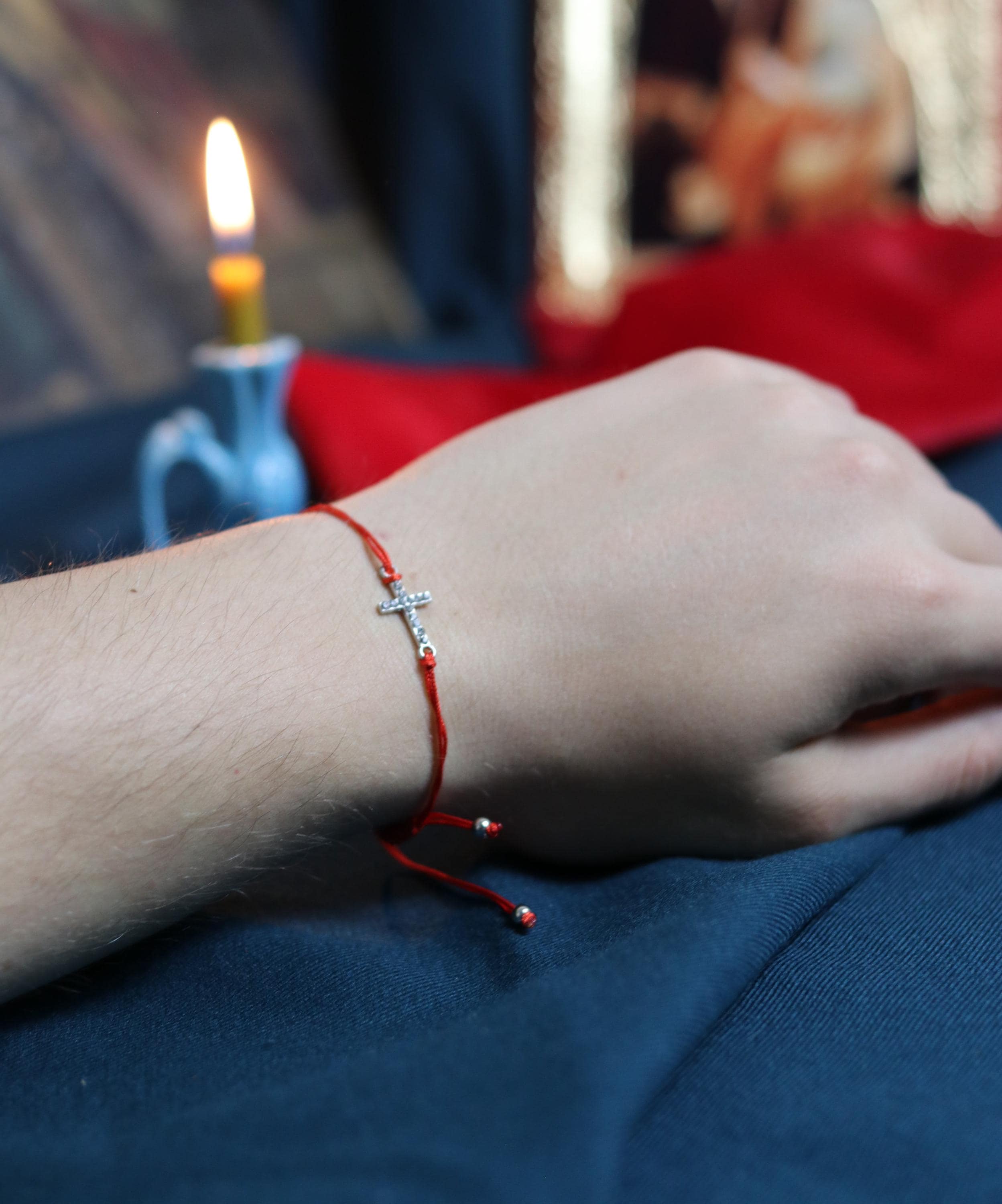 Red Cord Cross Bracelet – Adjustable Christian Bracelet with Silver-Tone Cross and Beads, Faith Jewelry Gift