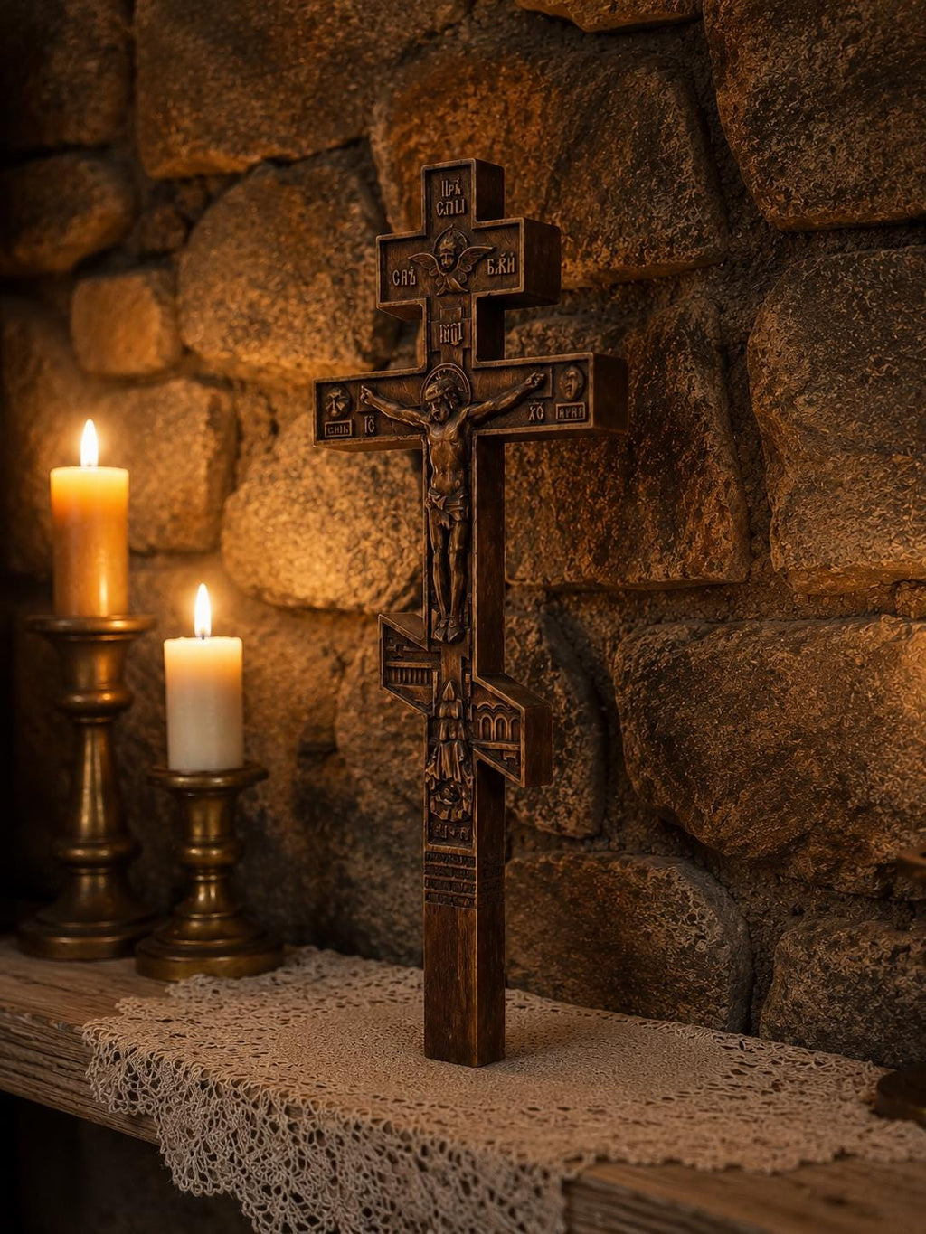 Orthodox Wooden Crucifix 11.8in Wall Cross Beech Wood Christian Wall Decor Gift