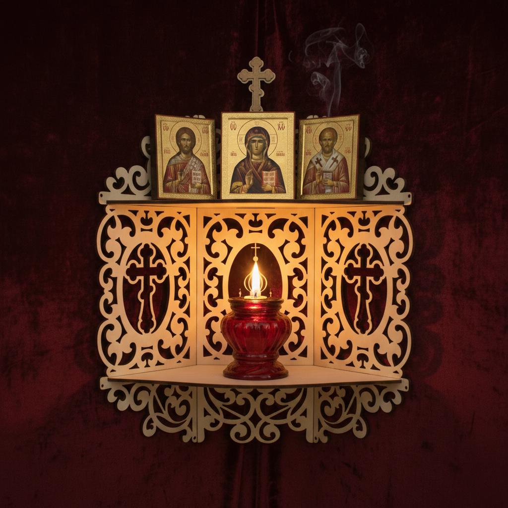 Plywood Icon Shelf 24 in Wooden Icon Shelf, Iconostasis Shelf, Orthodox Shelf