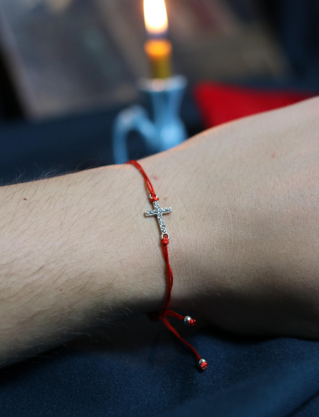 Red Cord Cross Bracelet – Adjustable Christian Bracelet with Silver-Tone Cross and Beads, Faith Jewelry Gift