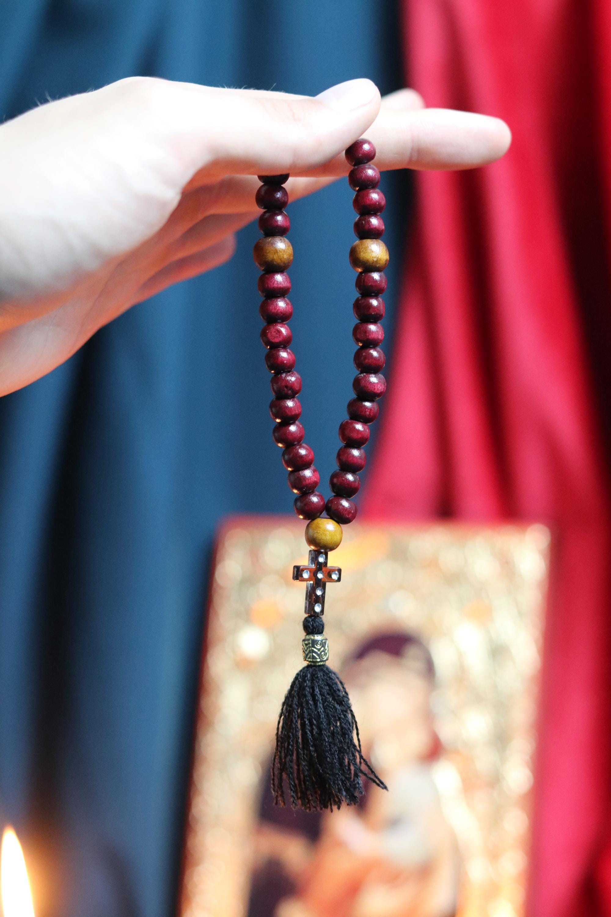 Orthodox Wooden Prayer Beads with Tassel – Handmade Black Wood Orthodox rosaries, Prayer beads, Orthodox prayer rope, Wooden komboskini