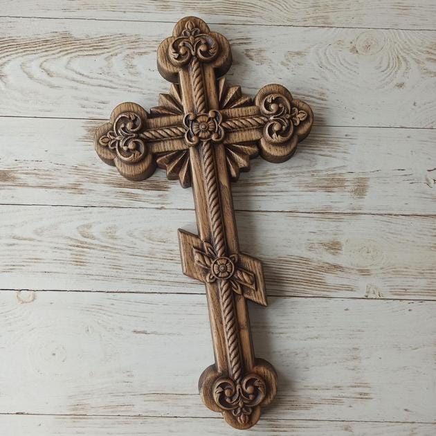 Orthodox Wooden Crucifix, Handcrafted Beech Wood Cross