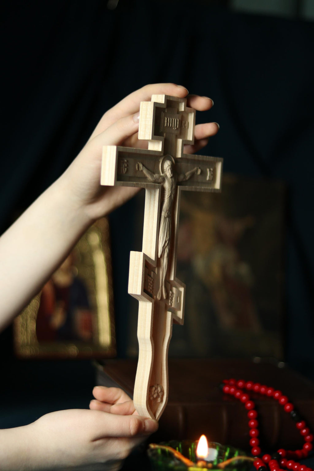 Beech Wood Cross 11.8 in, Wooden Cross, Orthodox Cross, Crucifix Jesus Christ, Christian Cross, Religious Decor, Wall Cross, Church Gift
