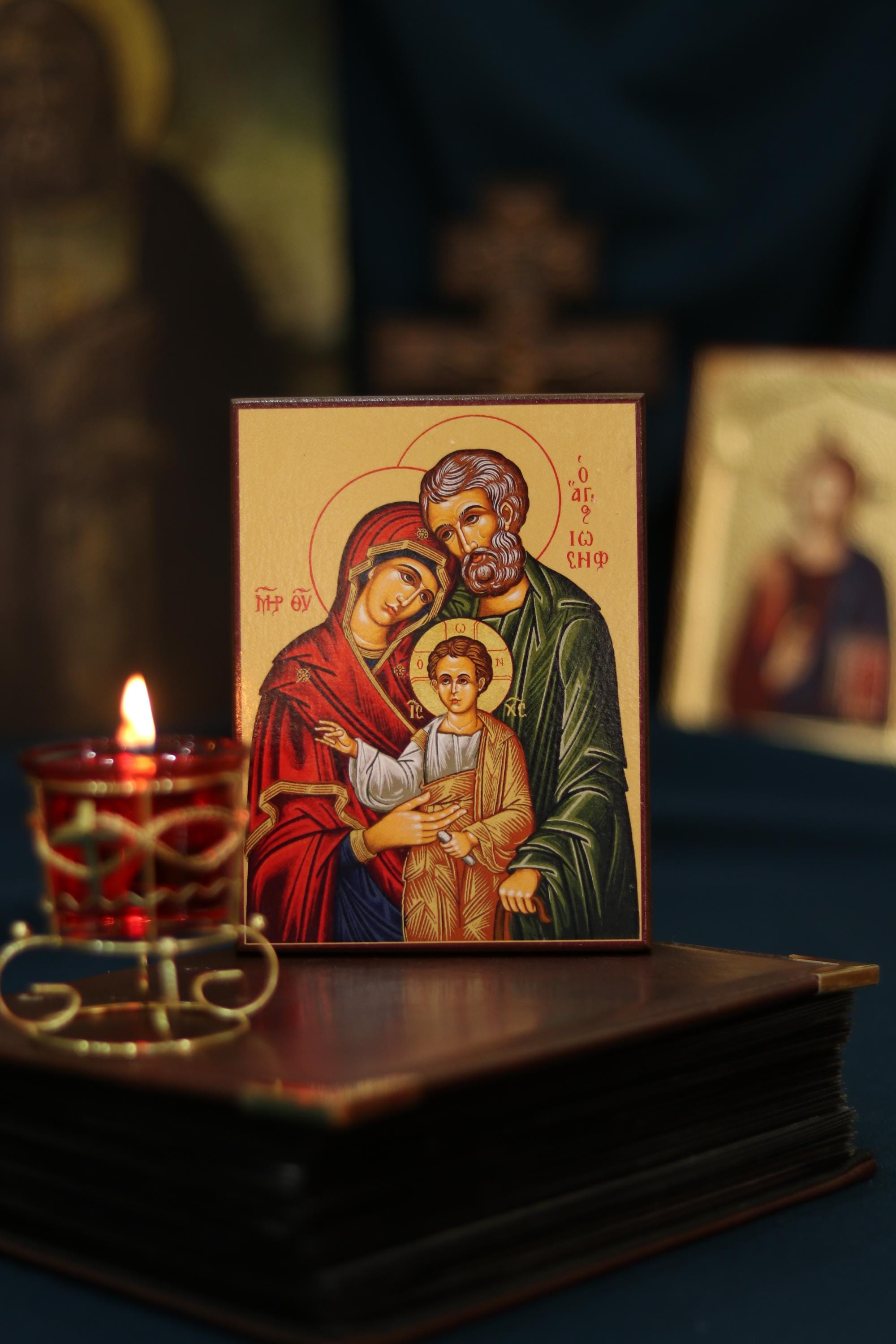 Holy Family Icon Mother of God Wooden Orthodox Icon 6.3x4.7in