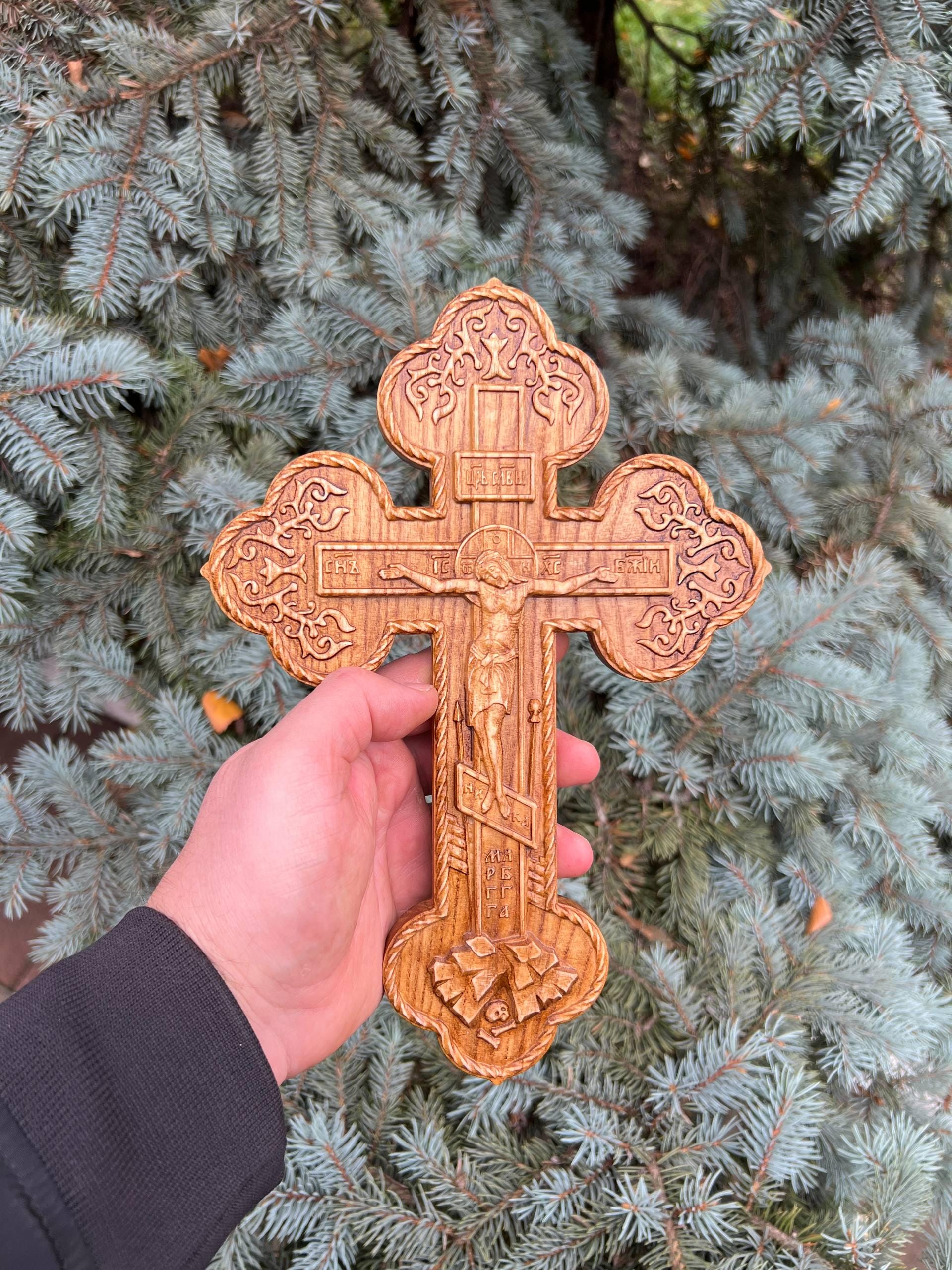 Orthodox Catholic Wooden Wall Cross – Hand Carved Oak Crucifix