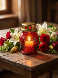 Glass Vigil Lamp 8h, Red Candle Lamp, Orthodox Lampada, Memorial Candle, Church Candle Holder
