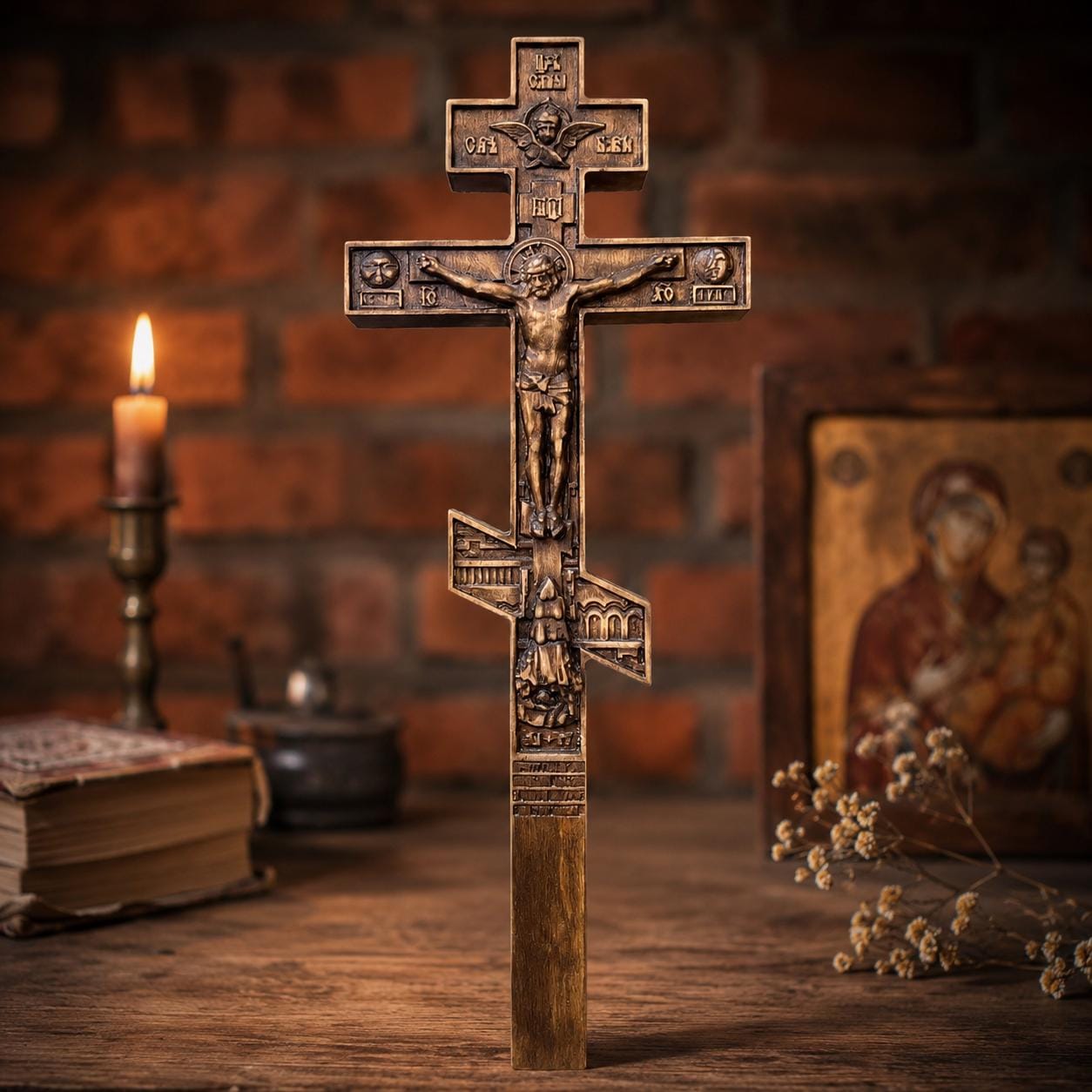 Orthodox Wooden Crucifix 11.8in Wall Cross Beech Wood Christian Wall Decor Gift