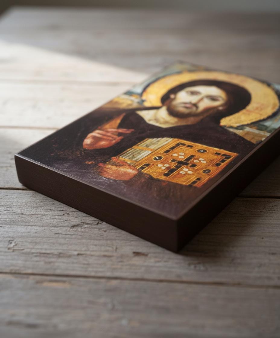 Wood Icon 3.1×5.5 in, Christ Pantocrator Icon, Orthodox Icon, Christian Decor.