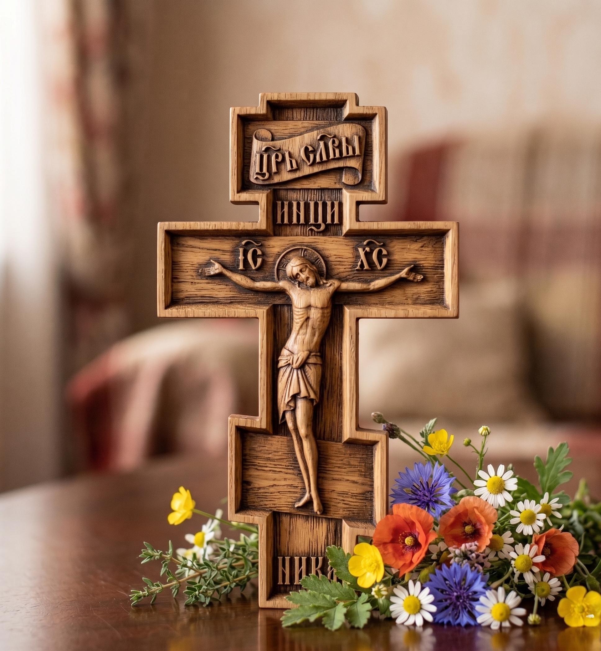 Wooden Orthodox Cross 8in 12in 16in 20in, Carved Wood Crucifix, Jesus Christ Cross, Christian Cross, Church Cross, Wall Cross