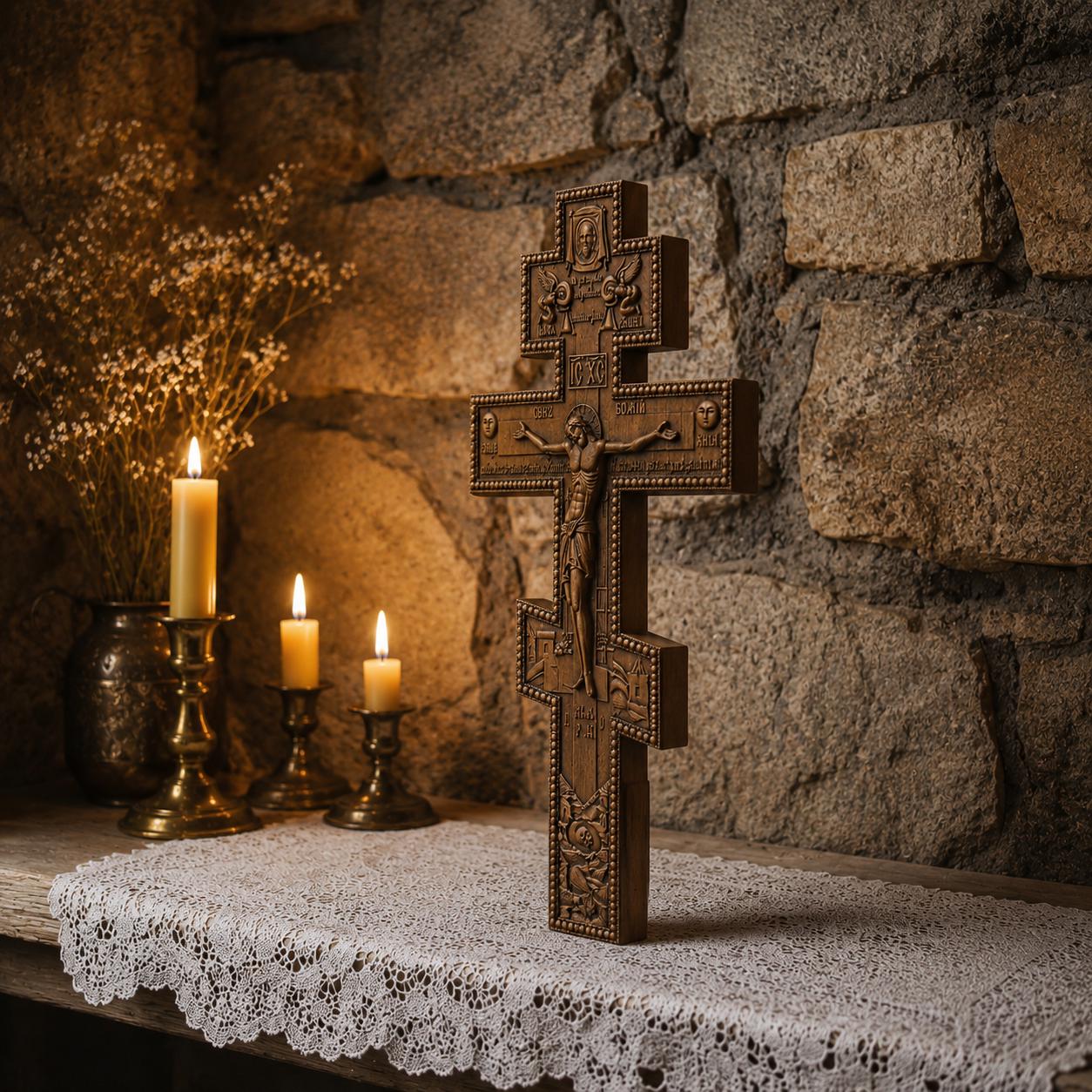Wooden Orthodox Crucifix Wall Cross 7.9-19.7in Jesus Christ Wall Decor