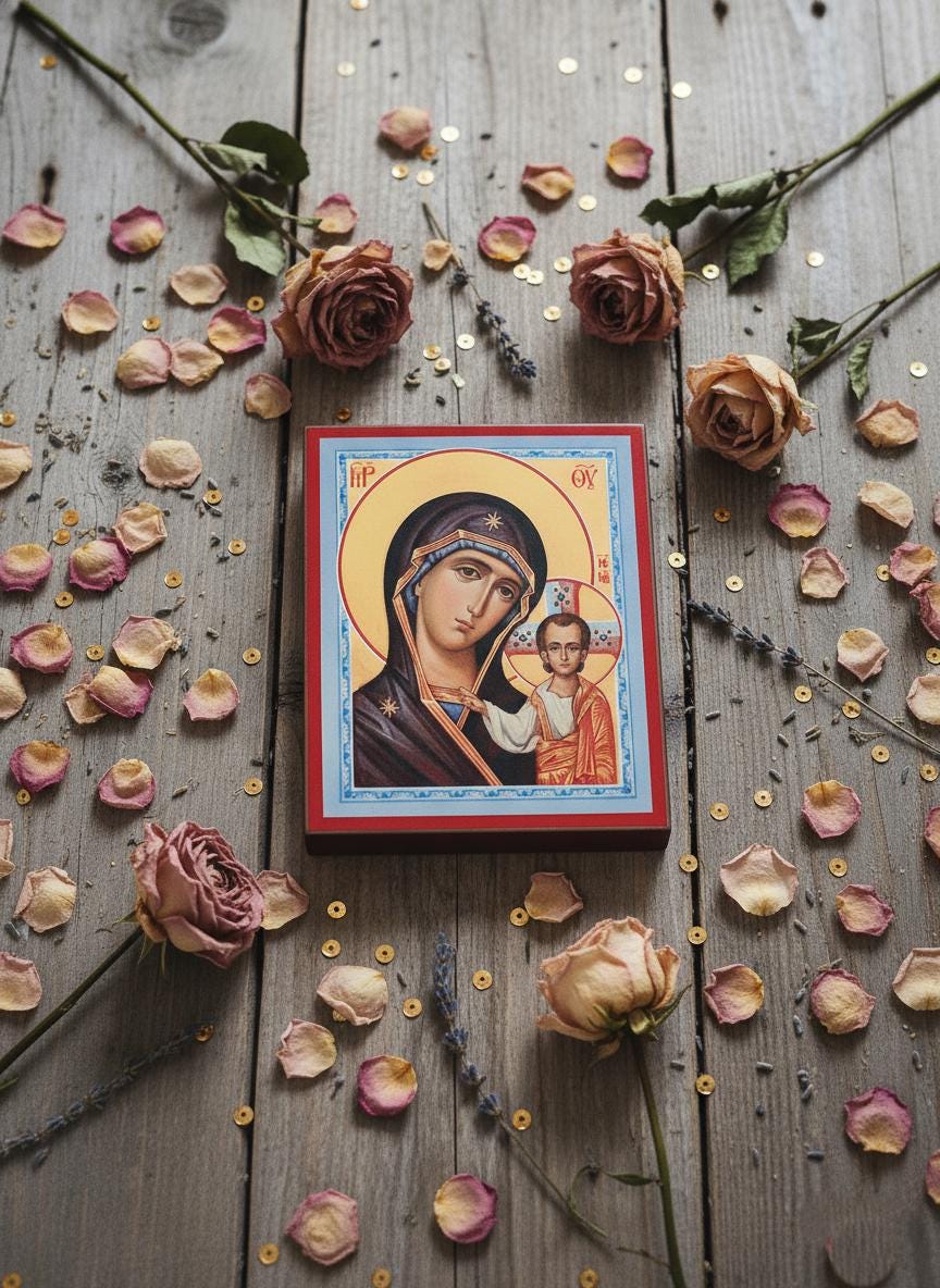 Orthodox Orthodox Wedding Icon Pair Mother of God & Christ Icons, Wooden Board