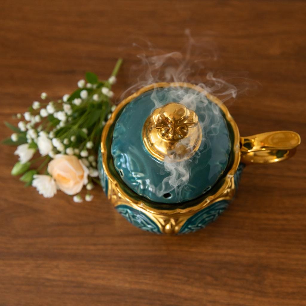 Orthodox Church Ceramic Incense Burner 4.3 in, Green Gilded Censer