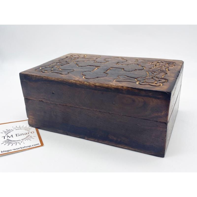Wooden Incense Box Carved Ladanitsa Velvet Lined Case 5.9 in