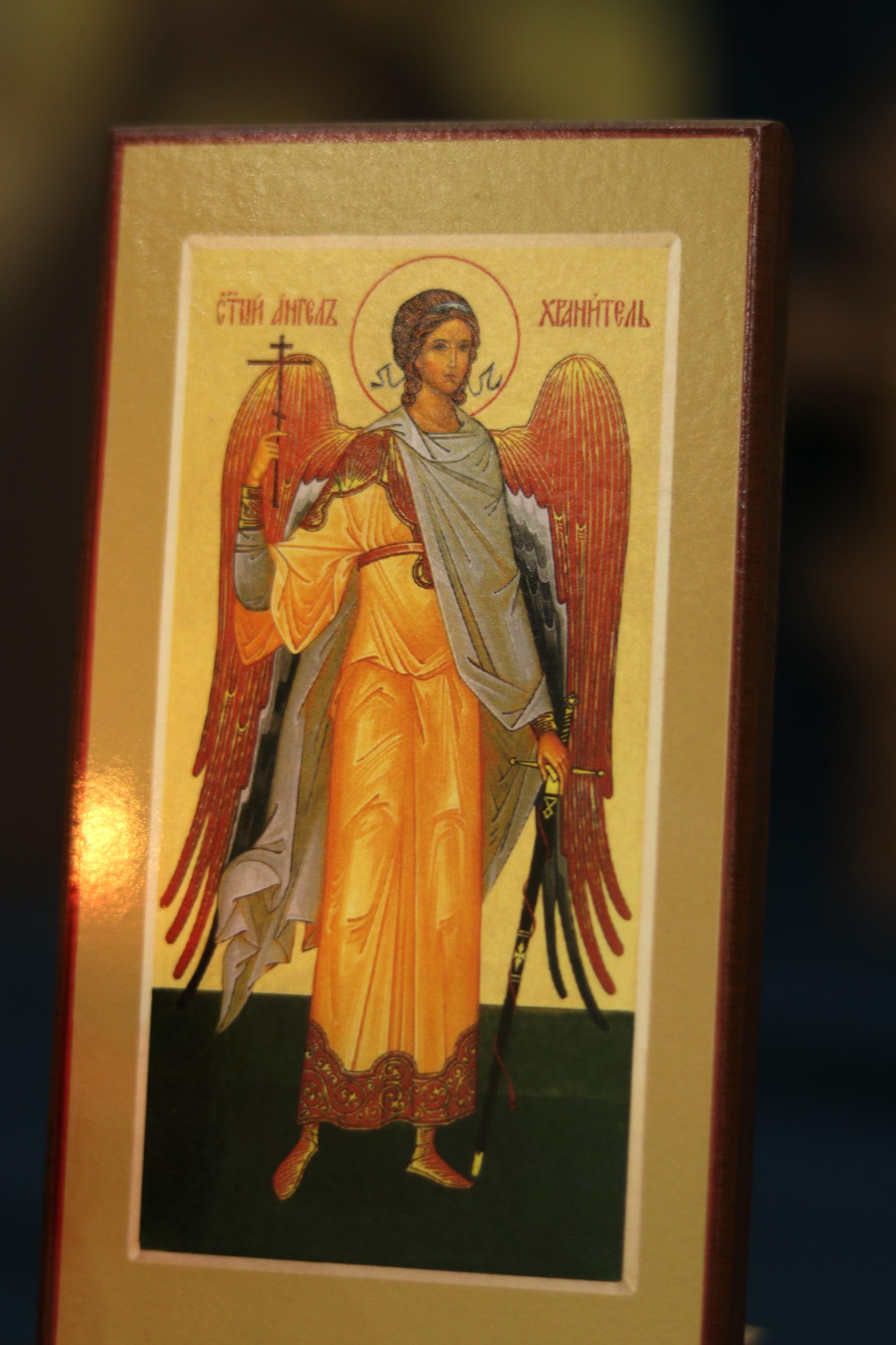 Orthodox Guardian Angel Icon Wooden, 2.8x6.3 in, Ash Wood Plaque