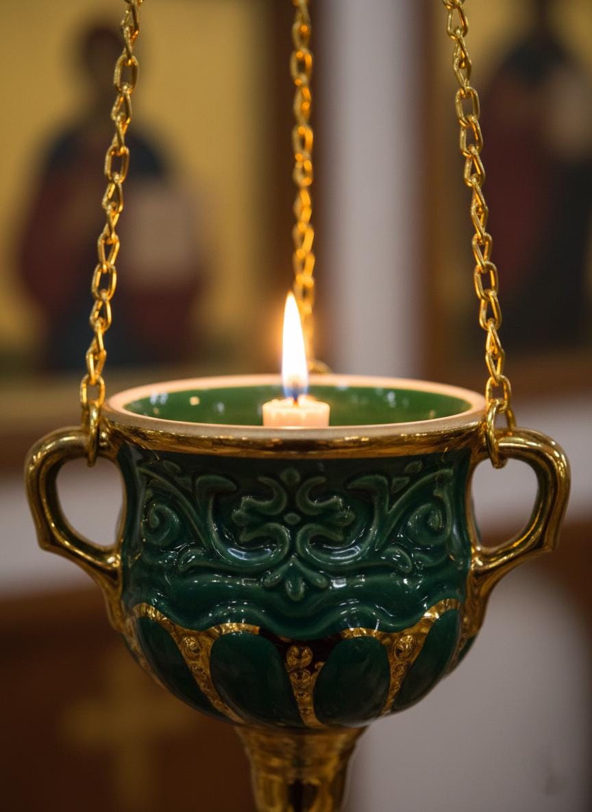 Ceramic Hanging Lampada, Orthodox Lamp, Icon Lamp.