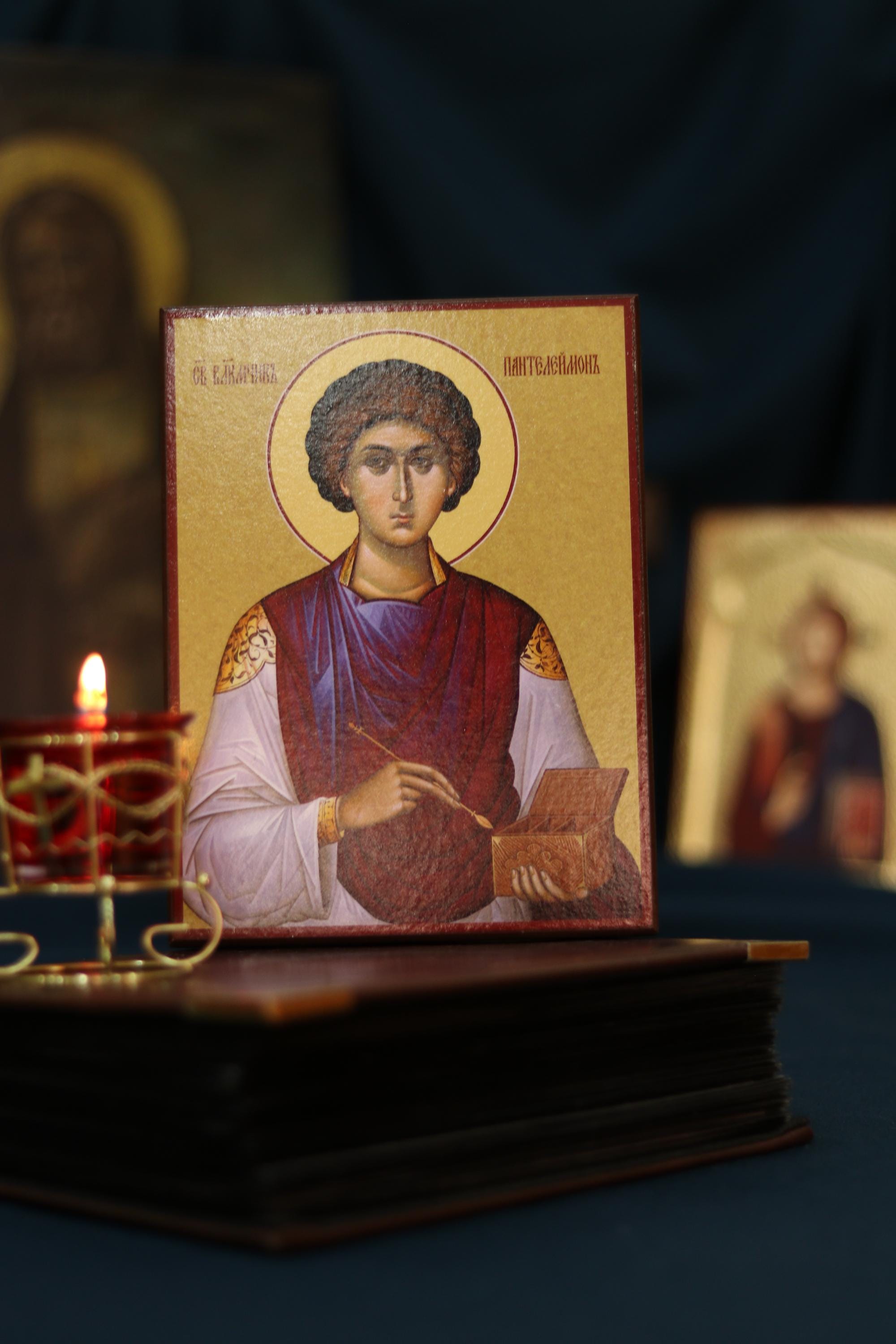 Saint Panteleimon Orthodox Icon , Christian Healer Prayer Icon, Wooden