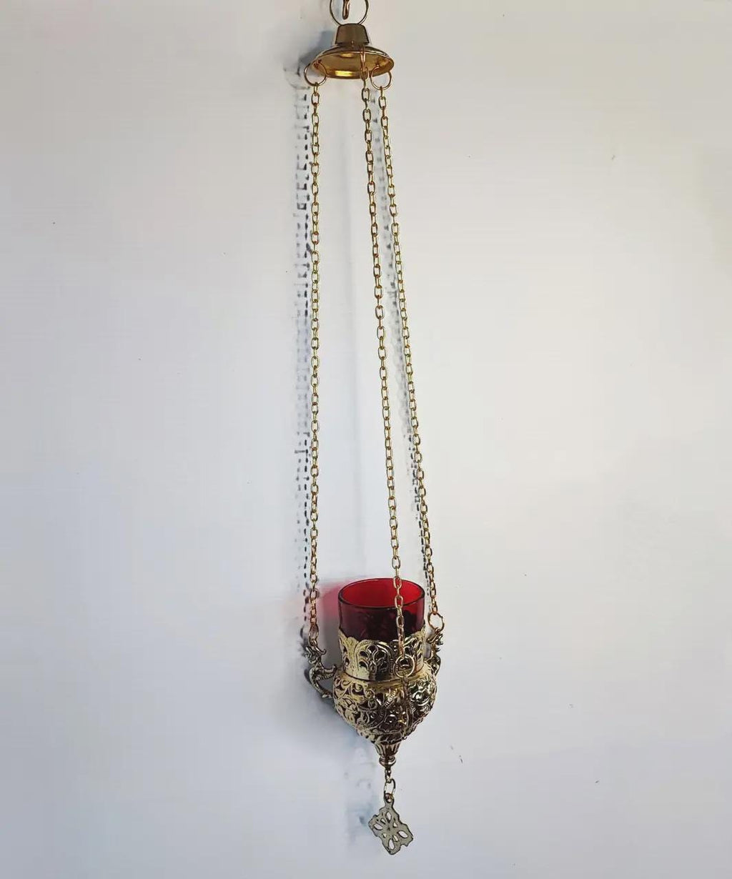 Orthodox Brass Hanging Oil Lamp 7.1 in, Church Prayer Lampada