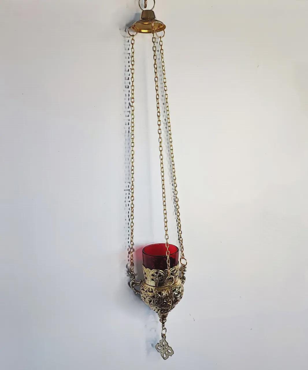 Orthodox Brass Hanging Oil Lamp 7.1 in, Church Prayer Lampada