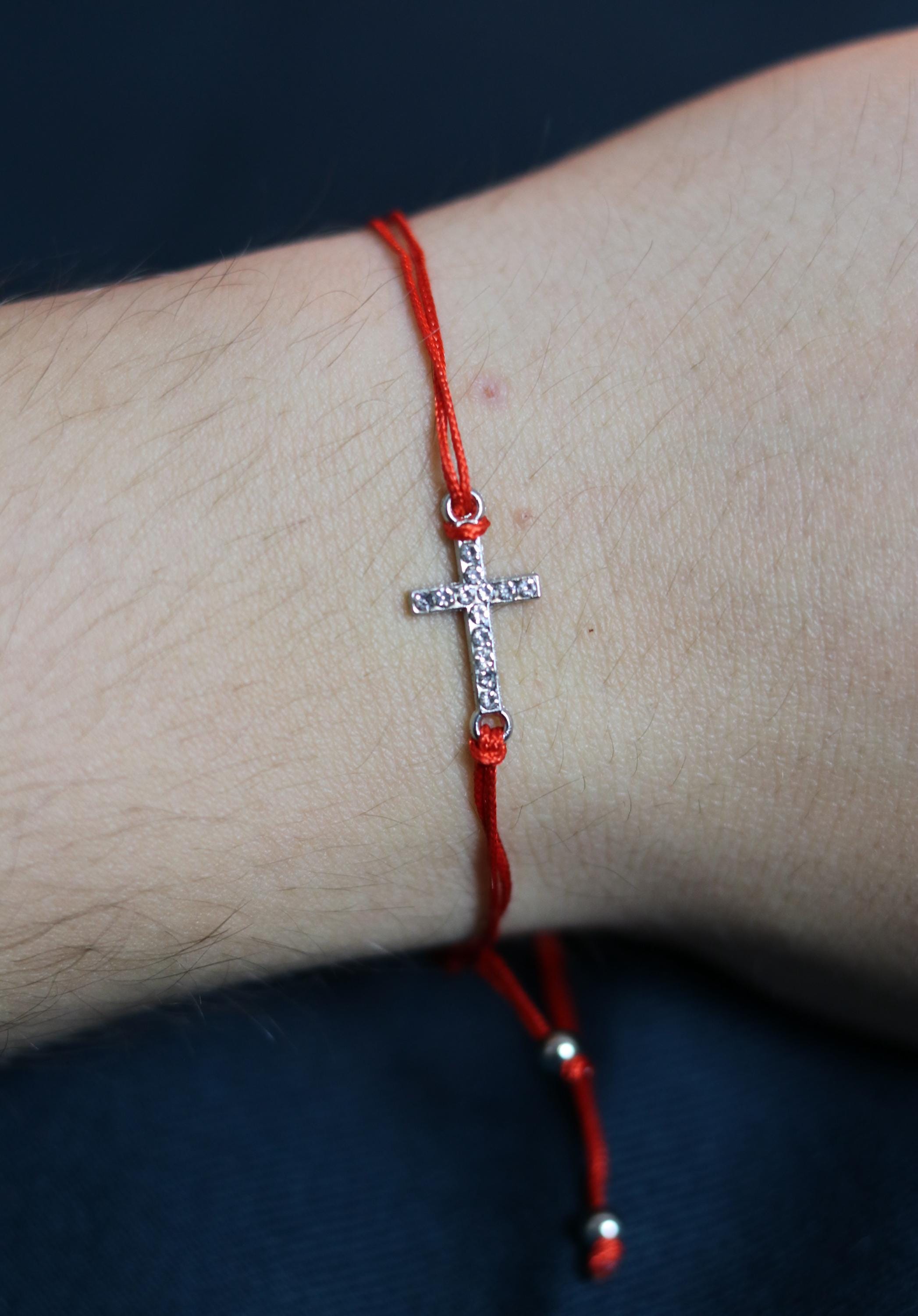Red Cord Cross Bracelet – Adjustable Christian Bracelet with Silver-Tone Cross and Beads, Faith Jewelry Gift
