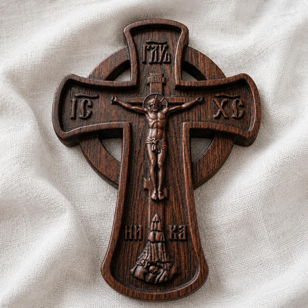 Wooden Orthodox Crucifix, 7.9-19.7in Beech Wood Cross, Jesus Christ Carving